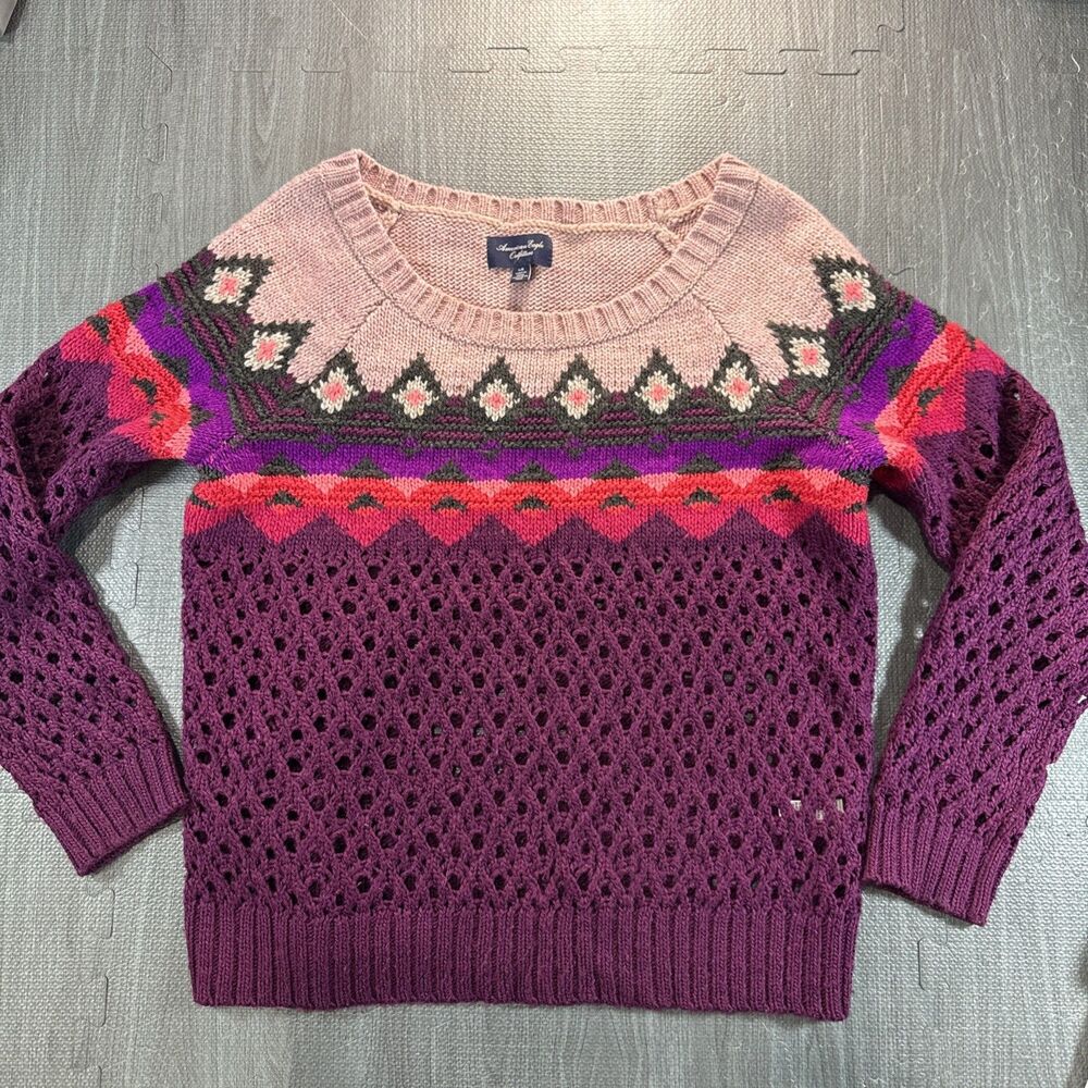 Y2K American Eagle Sweater Purple Pink Knit Size L